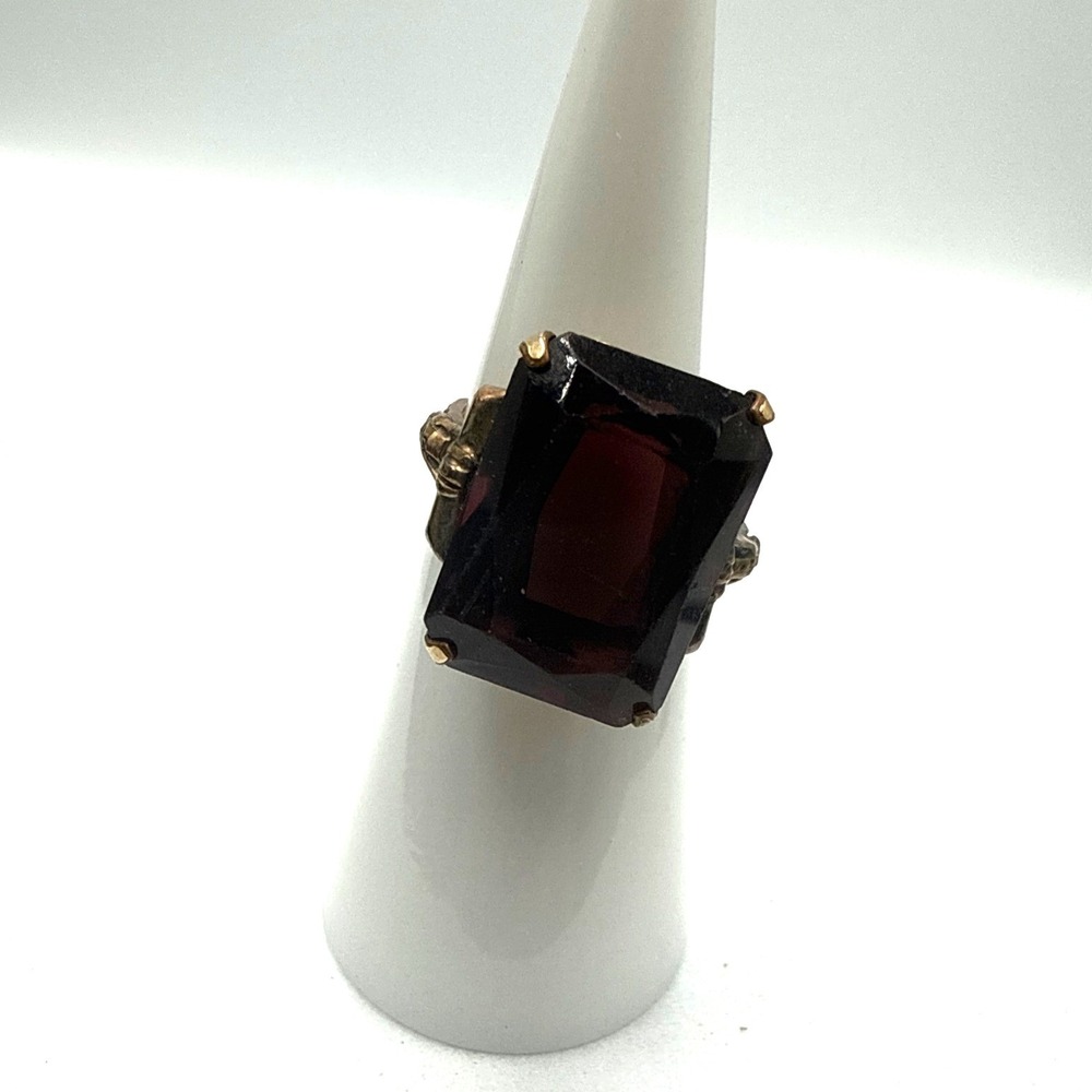 Vintage 1/20 12K Gold Filled Emerald Cut Red Stone Cocktail Ring Size 6.25